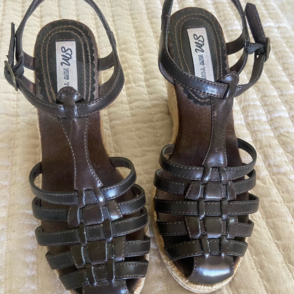 SM New York Dark Brown Woven Wedges